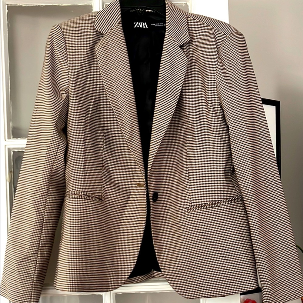 Zara Black and White Checkered Blazer
